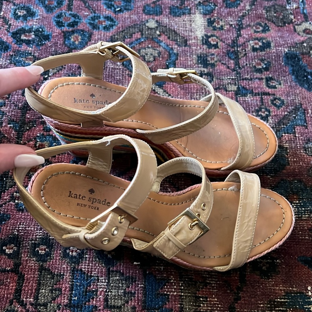 Rainbow Kate Spade Wedge Platform Size 8.5 Patent Nude Straps